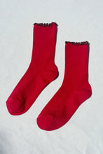 Load image into Gallery viewer, Ruffled Modal Socks: Paprika / Brown Edge