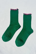 Load image into Gallery viewer, Ruffled Modal Socks: Spinach / Pink Edge