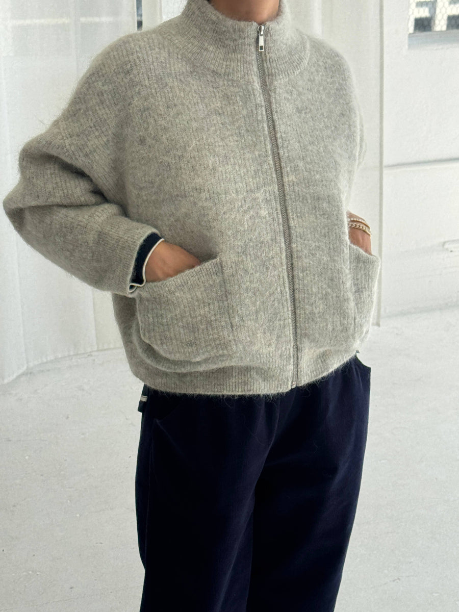Alpaca Zip Front Jacket - Light Grey – Muz & Rose