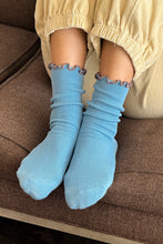 Load image into Gallery viewer, Ruffled Modal Socks: Powder Blue / Brown Edge