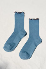 Load image into Gallery viewer, Ruffled Modal Socks: Powder Blue / Brown Edge