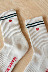 Embroidered Boyfriend Socks: Parchment + Heart