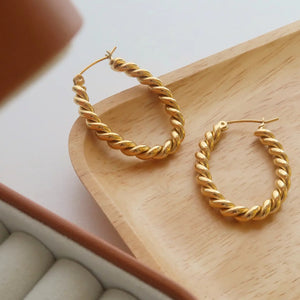 Gold Twisted Oval Hoops