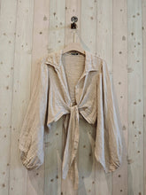 Load image into Gallery viewer, Tie-front Linen Blouse: Beige