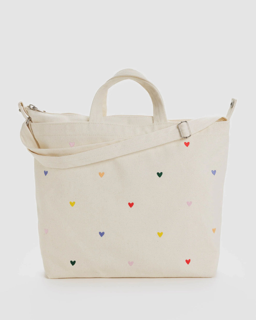 Horizontal Zip Duck Bag - Embroidered Hearts