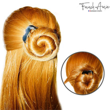 Load image into Gallery viewer, French Amie Tri Prongs 3" Medium Handmade Cellulose Bun Holder Women Hair Pin: Onyx