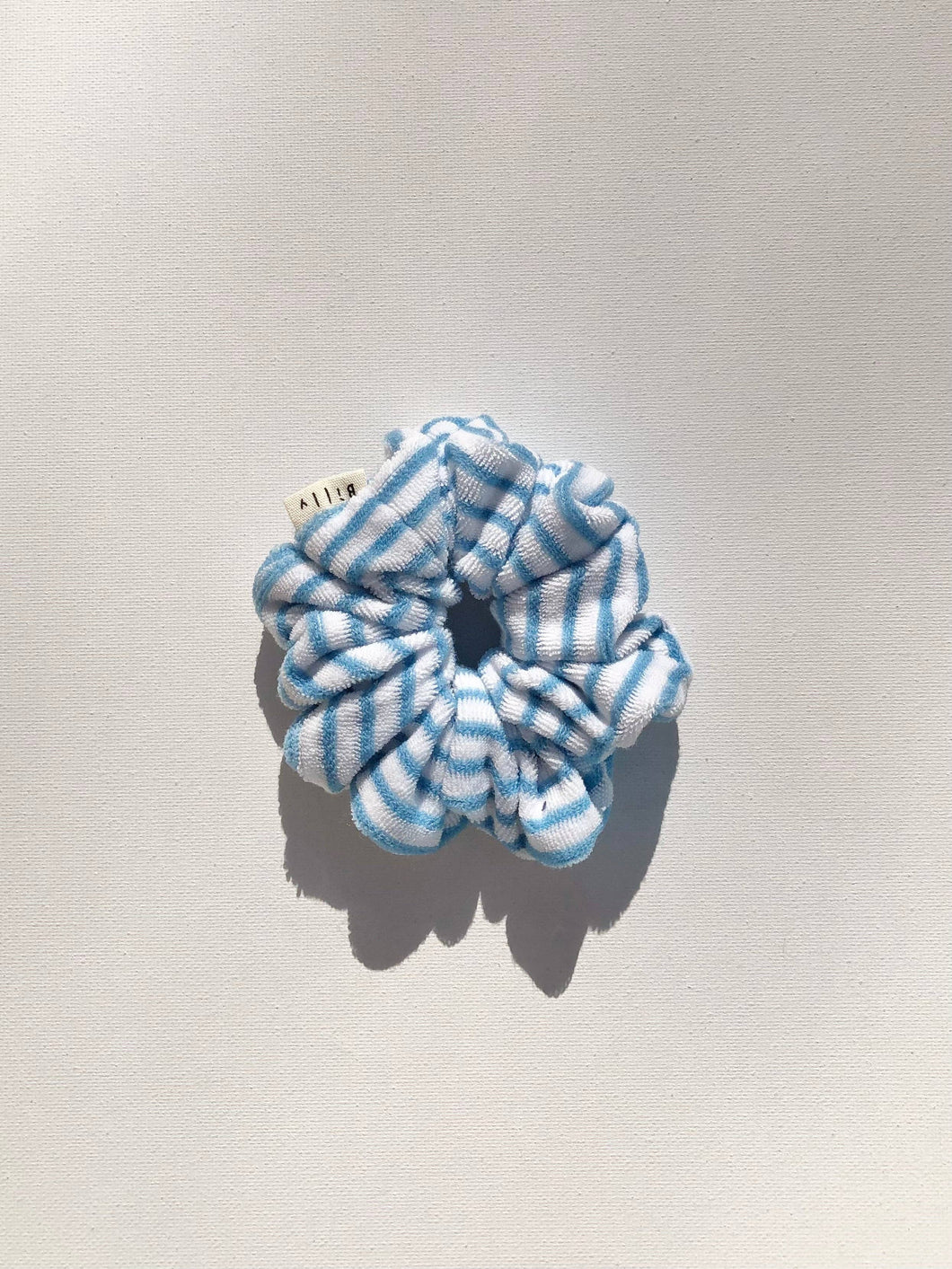 TERRY CLOTH STRIPE SCRUNCHIE: LIGHT BLUE STRIPE