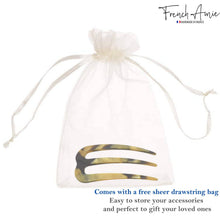 Load image into Gallery viewer, French Amie Tri Prongs 3" Medium Handmade Cellulose Bun Holder Women Hair Pin: Onyx