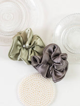 Load image into Gallery viewer, "Silken Hair" Silk Scrunchie Hair Tie - Pale Olive