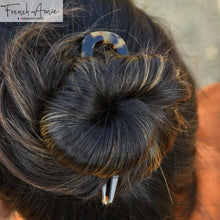 Load image into Gallery viewer, French Amie Slick Large Handmade Cellulose Chignon U Hair Pin Stick for Women: Silver Onyx