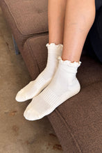 Load image into Gallery viewer, Ruffled Hugger Crew Socks: BLACK / BLACK