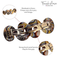 Load image into Gallery viewer, French Amie Swirls Onyx Cellulose Handmade Hair Clip Barrette with Silver Clasp