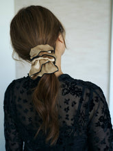 Load image into Gallery viewer, "Maxi Flower" Double-Layer Oversized Silk Scrunchie - Tan