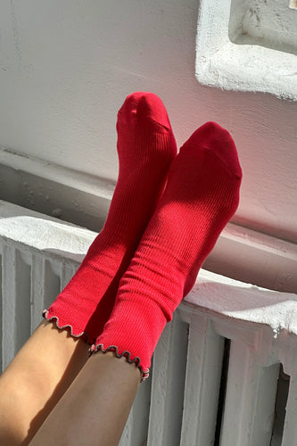 Ruffled Modal Socks: Paprika / Brown Edge