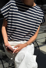 Load image into Gallery viewer, Manon Tee - White Stripe on Navy