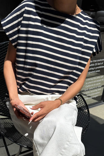 Manon Tee - White Stripe on Navy