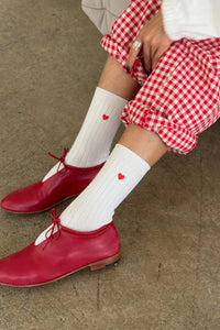 Embroidered Her Socks: Classic White + Heart