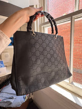Load image into Gallery viewer, GUCCI GG Black Nylon Bamboo Tote