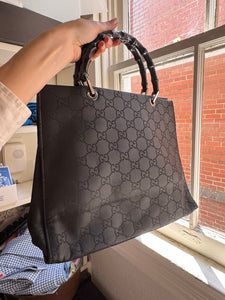 GUCCI GG Black Nylon Bamboo Tote