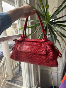 VTG Red Woven Leather Shoulder Bag