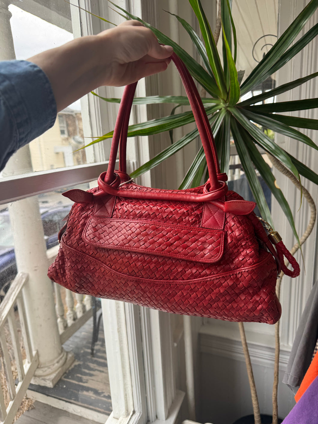 VTG Red Woven Leather Shoulder Bag