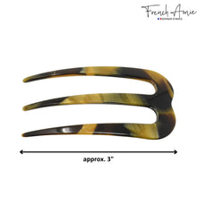 Load image into Gallery viewer, French Amie Tri Prongs 3" Medium Handmade Cellulose Bun Holder Women Hair Pin: Onyx