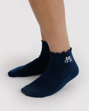 Load image into Gallery viewer, Lettuce Edge Sock Set of 2 - Mahogany &amp; Navy Icons