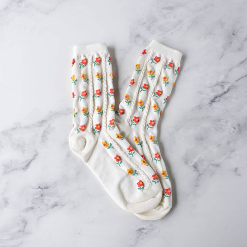 Kate Floral Socks: Ivory