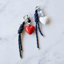Load image into Gallery viewer, Blue Rope Bag Charm w/ Ivory Heart