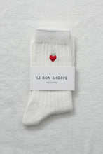 Load image into Gallery viewer, Embroidered Her Socks: Classic White + Heart