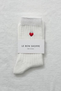 Embroidered Her Socks: Classic White + Heart