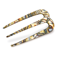 Load image into Gallery viewer, French Amie Tri Prongs 3" Medium Handmade Cellulose Bun Holder Women Hair Pin: Onyx