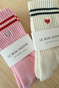 Embroidered Boyfriend Socks: Parchment + Heart