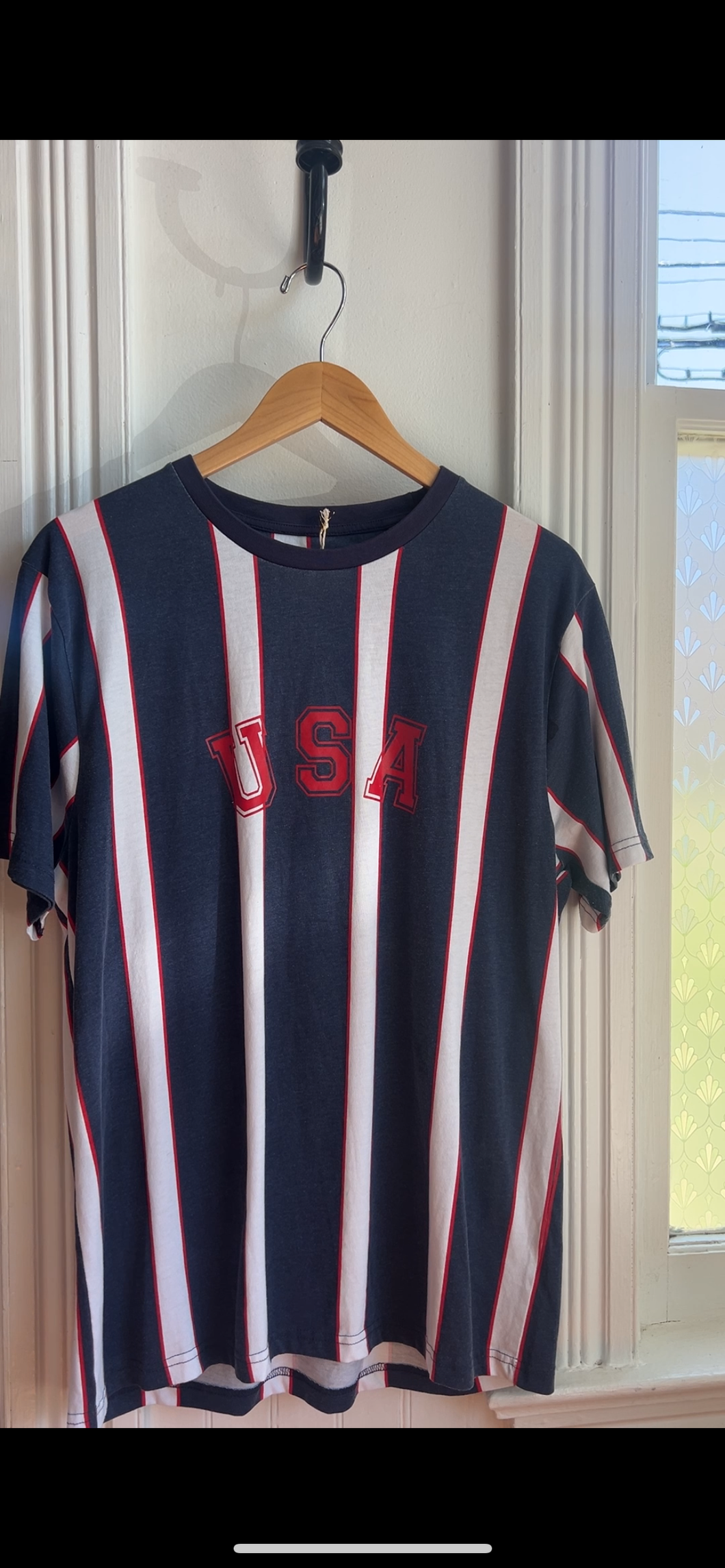 PF VTG USA Blue & White Striped Cotton Tee [XL]