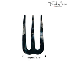 Load image into Gallery viewer, French Amie Tri Prongs 3" Medium Handmade Cellulose Bun Holder Women Hair Pin: Onyx