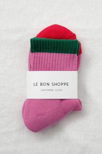 Color Block Girlfriend Socks : Rose Green