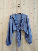 Load image into Gallery viewer, Tie-front Linen Blouse: Blue