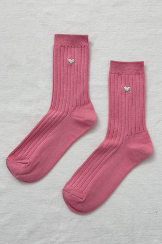 Embroidered Her Socks: Pink Water + Heart