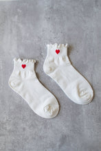 Load image into Gallery viewer, Red Heart Ruffle Ankle Socks: White