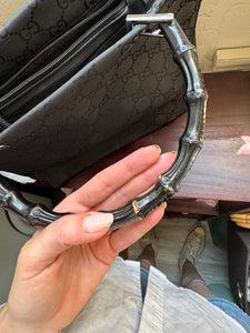 GUCCI GG Black Nylon Bamboo Tote