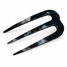 Load image into Gallery viewer, French Amie Tri Prongs 3" Medium Handmade Cellulose Bun Holder Women Hair Pin: Onyx