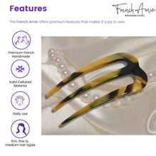 Load image into Gallery viewer, French Amie Tri Prongs 3" Medium Handmade Cellulose Bun Holder Women Hair Pin: Onyx