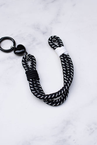 Rope Bag Charm with Heart Charm: Black