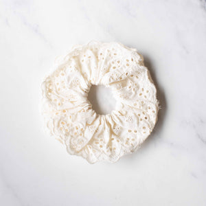 Floral Lace Hair Scrunchie: Cream
