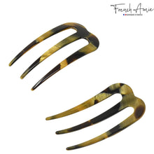 Load image into Gallery viewer, French Amie Tri Prongs 3" Medium Handmade Cellulose Bun Holder Women Hair Pin: Onyx