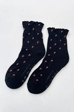 Load image into Gallery viewer, Petal Ruffled Hugger Crew Socks: Black Petal