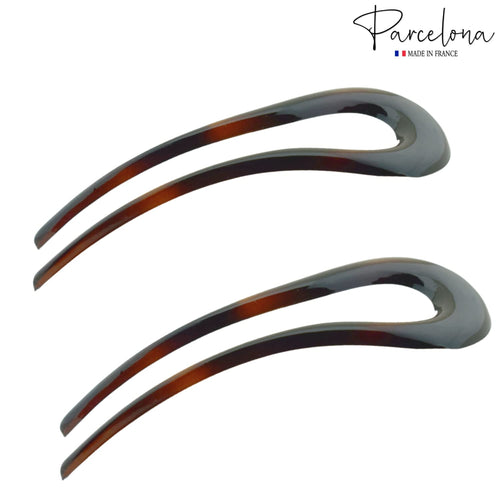 Set of 2 French Curved Hair Pin: Tortoise Shell