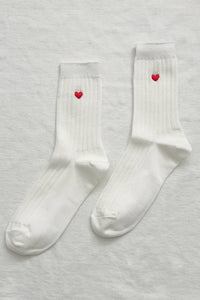 Embroidered Her Socks: Classic White + Heart