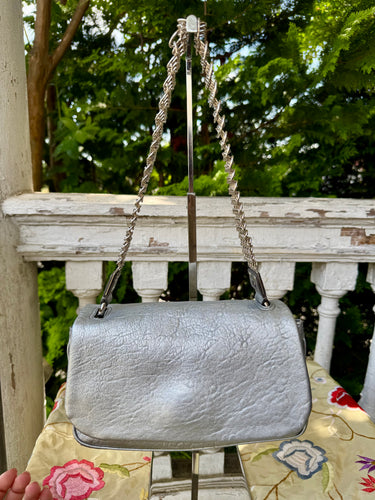 YVES SAINT LAURENT Silver Leather + Mesh Strap Bag