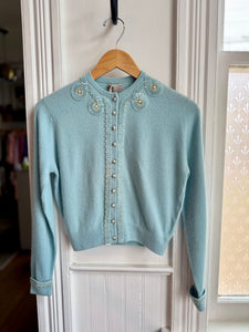 VTG Blue Embellished Cashmere Cardi [XS]